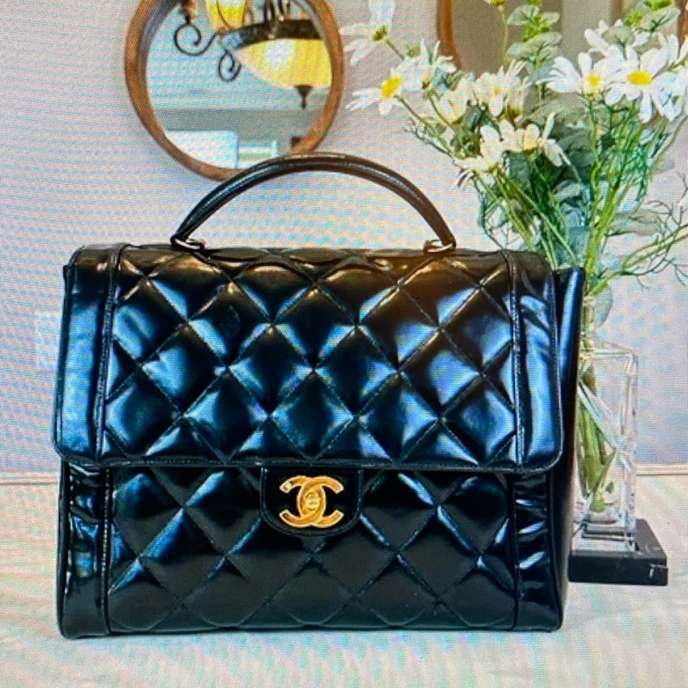 Chanel Black Leather Vintage Handbag Satchel